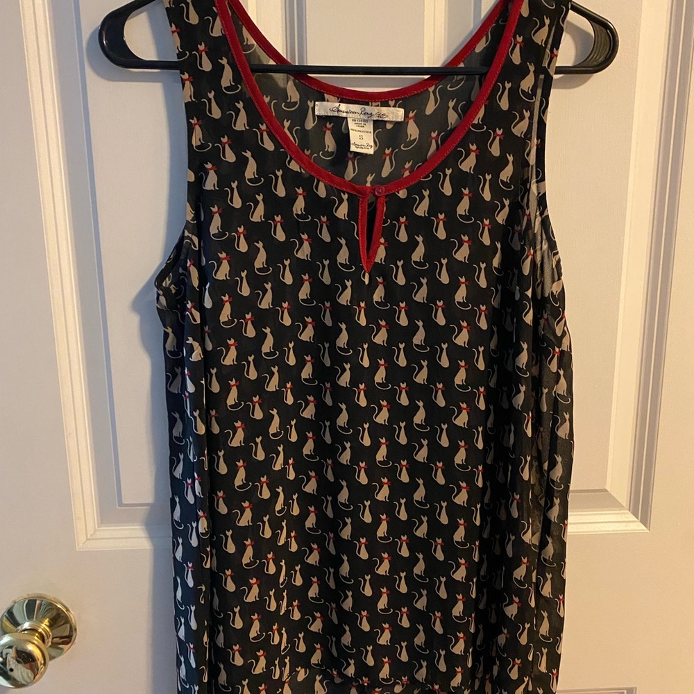 American Rag Black and Red Cat Print Tank Top